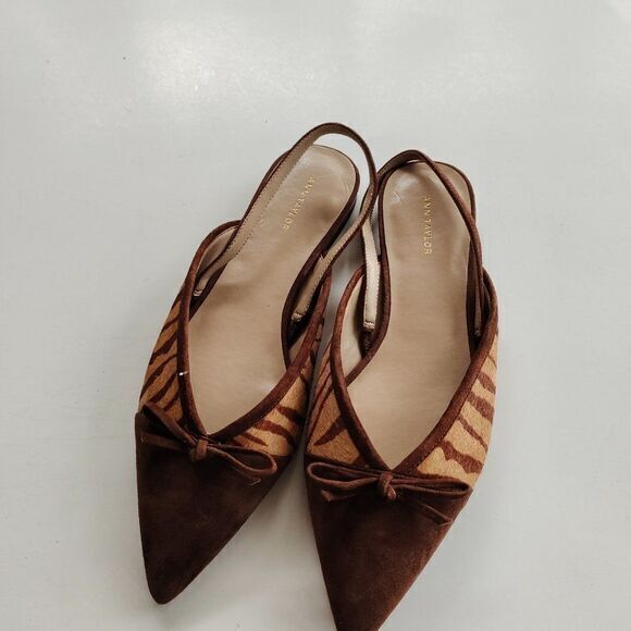 NEW Ann Taylor Brown Zebra Print Calf Hair Fur Pointed Toe Flats WOMENS SIZE 7M - Picture 2 of 8